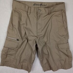 Eddie Bauer Mens 32 Tan Ripstop Cargo Shorts Hiking Outdoor Khaki Pocketed 10in